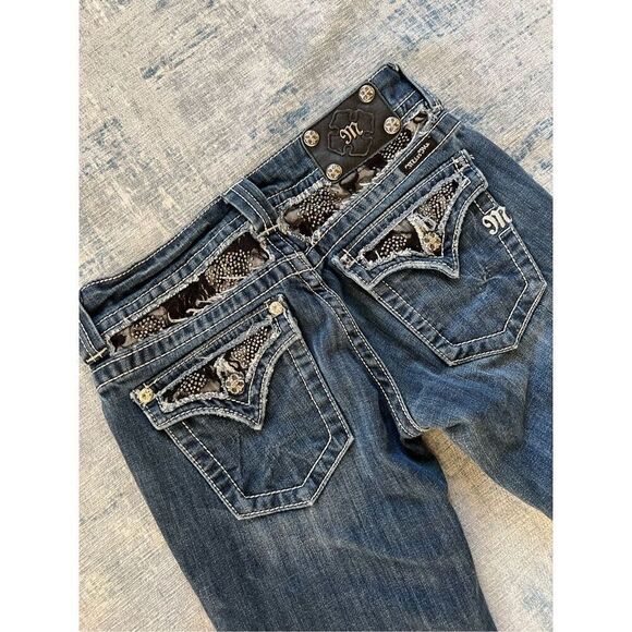 Miss Me Lace Rhinestone Embellished Boot Cut Jeans 28" - Picture 5 of 7